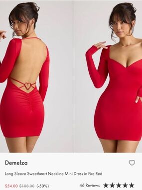 Oh Polly Fire Red Long Sleeve Sweetheart Mini Dress with Heart Back Detail